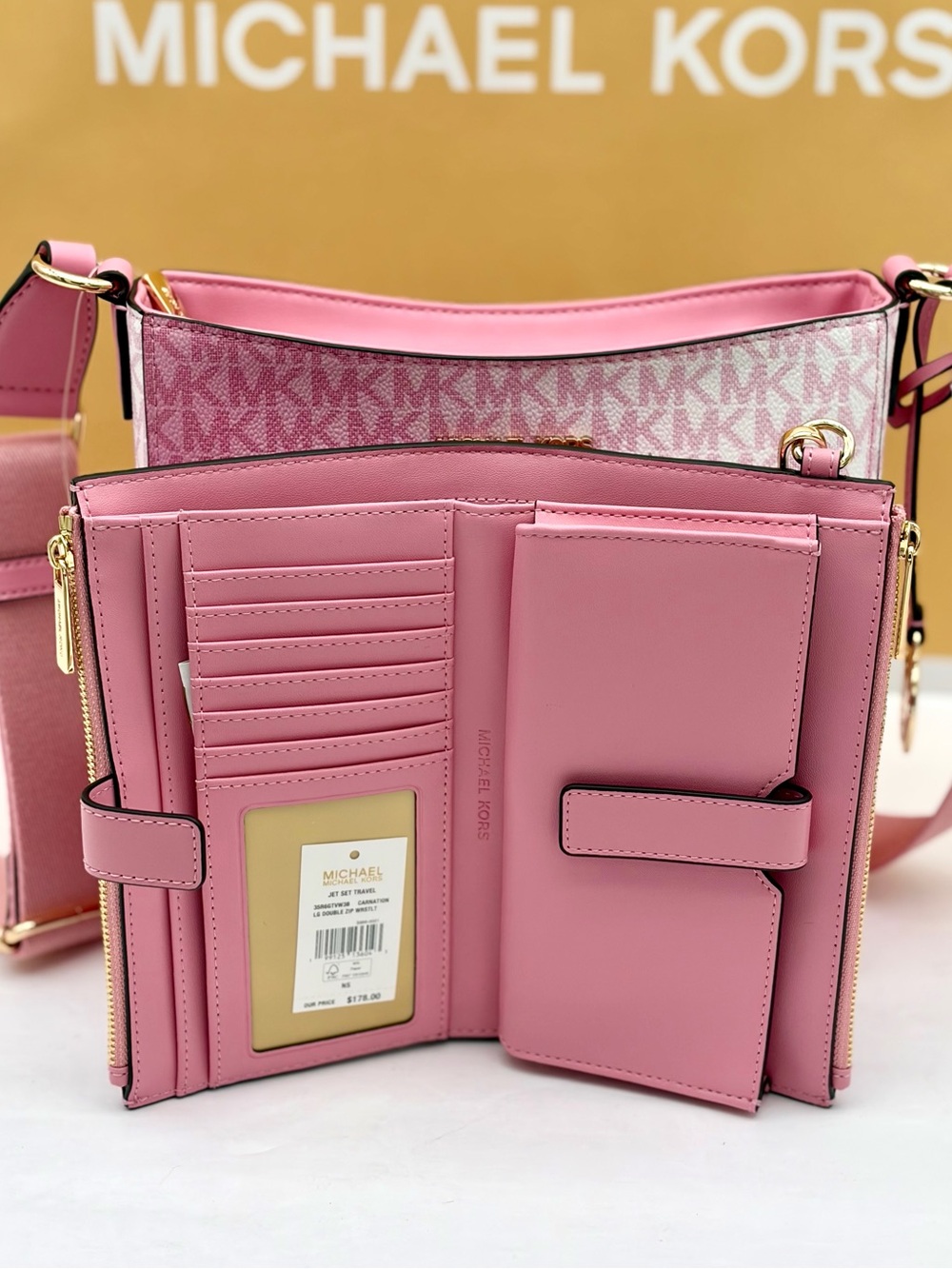 Michael Kors Ombre Pink MK Signature Crossbody with Wristlet Wallet Set - Picture 6 of 16